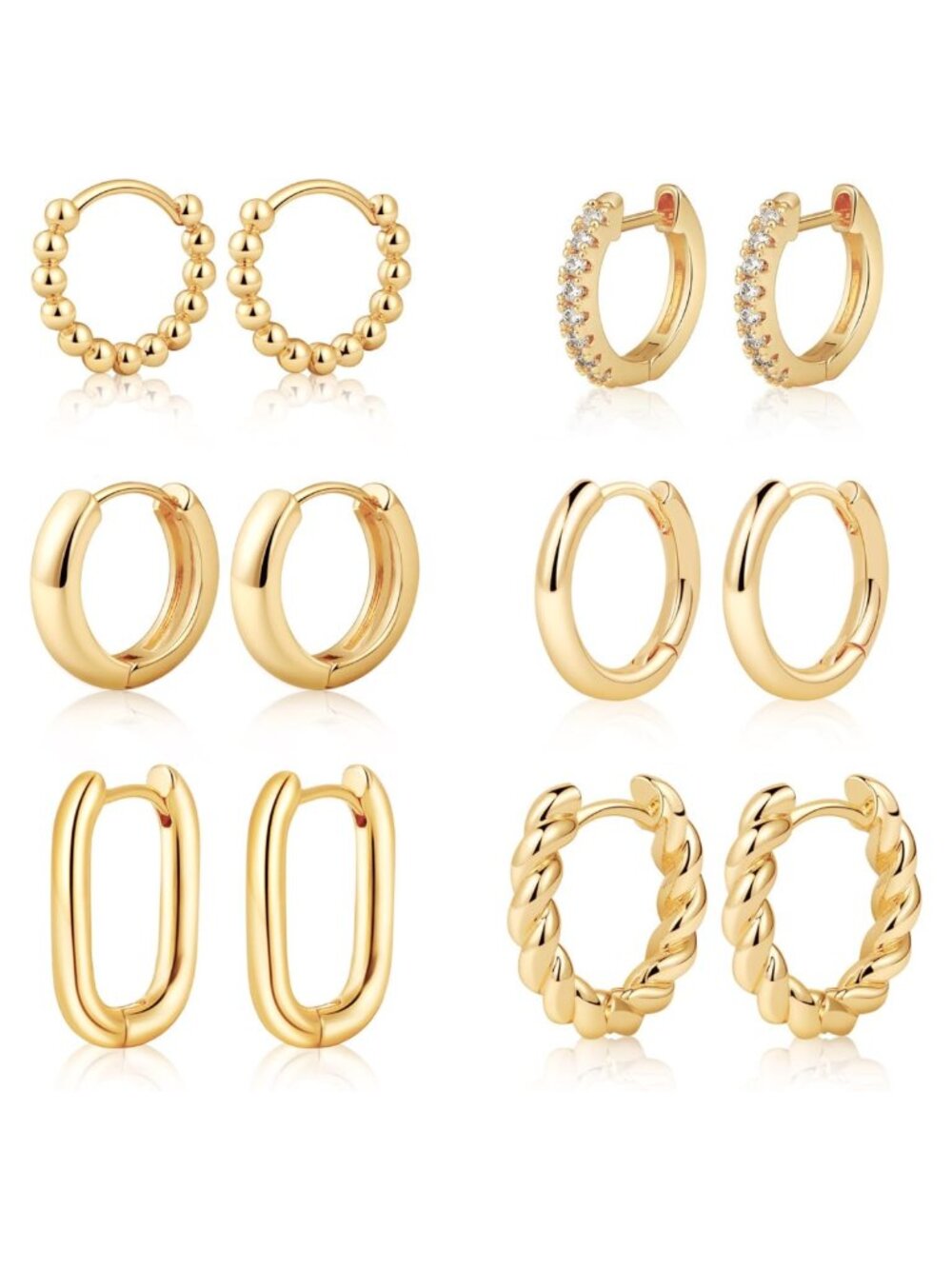 14K Gold Plated Chunky Hoop Earrings Set Huggie Hypoallergenic